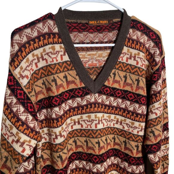 Inka Maki Sweater Men's Medium Pullover Alpaca Wool Printed Grandpa - Picture 6 of 9